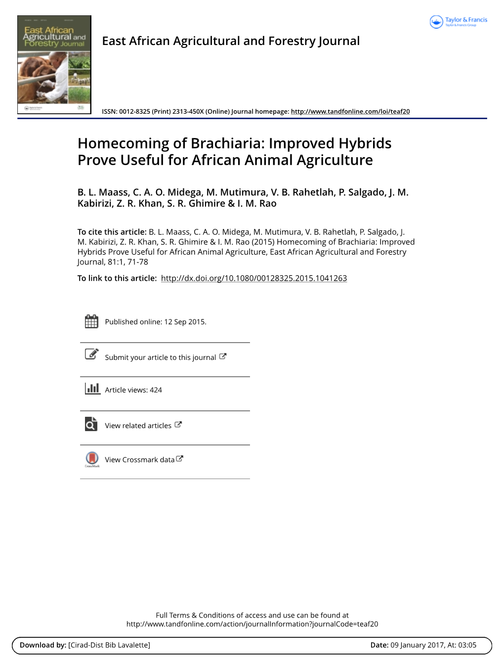 Homecoming of Brachiaria: Improved Hybrids Prove Useful for African Animal Agriculture