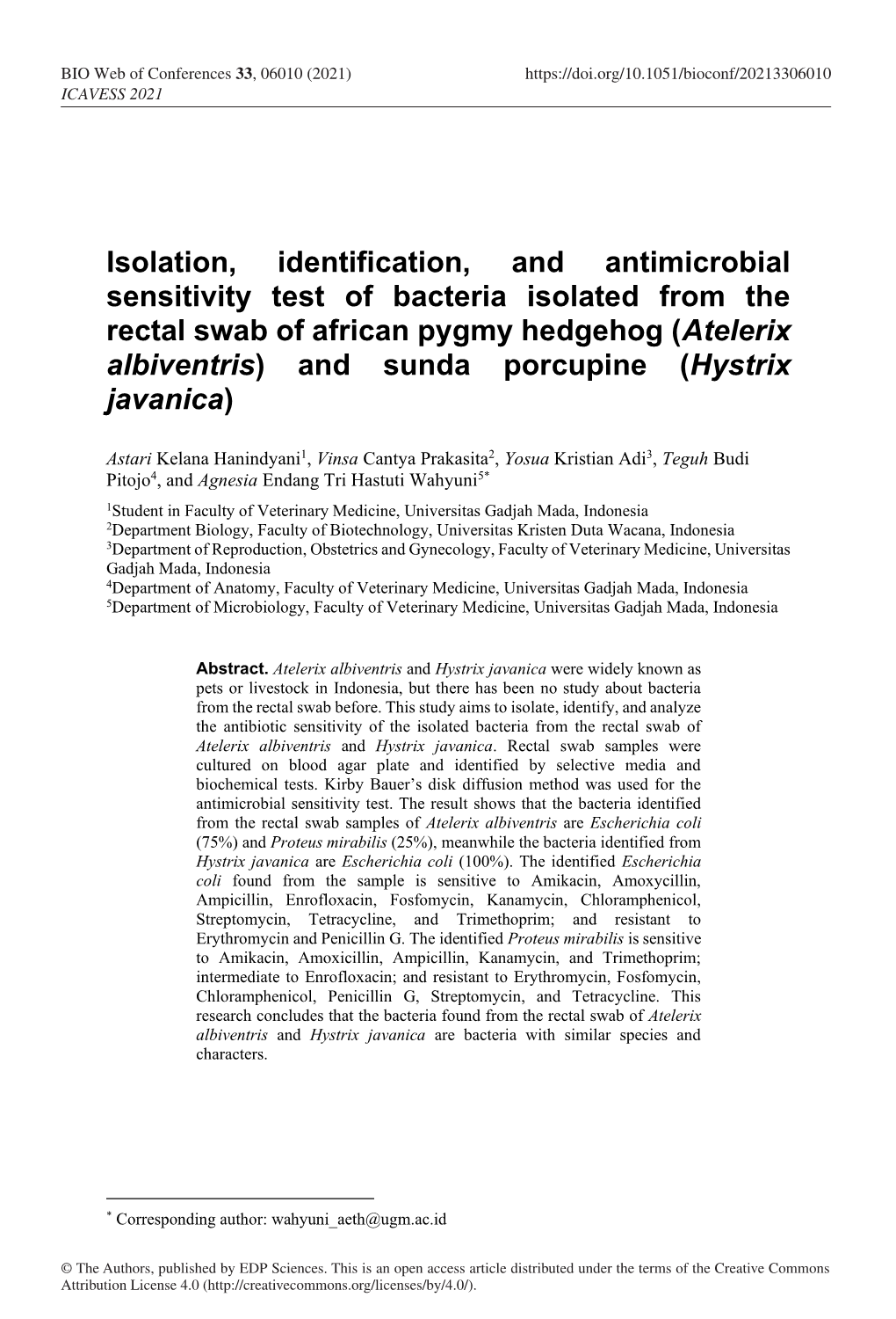 Isolation, Identification, and Antimicrobial Sensitivity Test Of