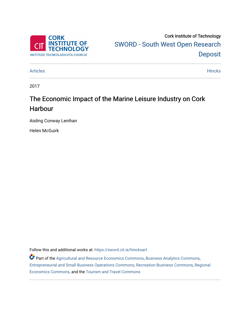 The Economic Impact of the Marine Leisure Industry on Cork Harbour