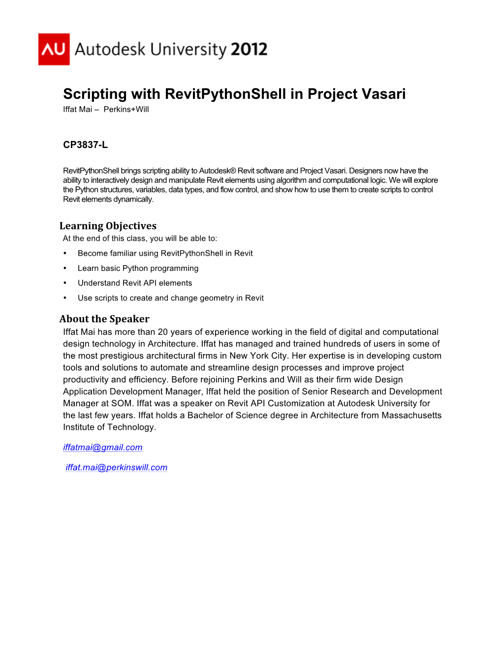 Scripting with Revitpythonshell in Project Vasari Iffat Mai – Perkins+Will