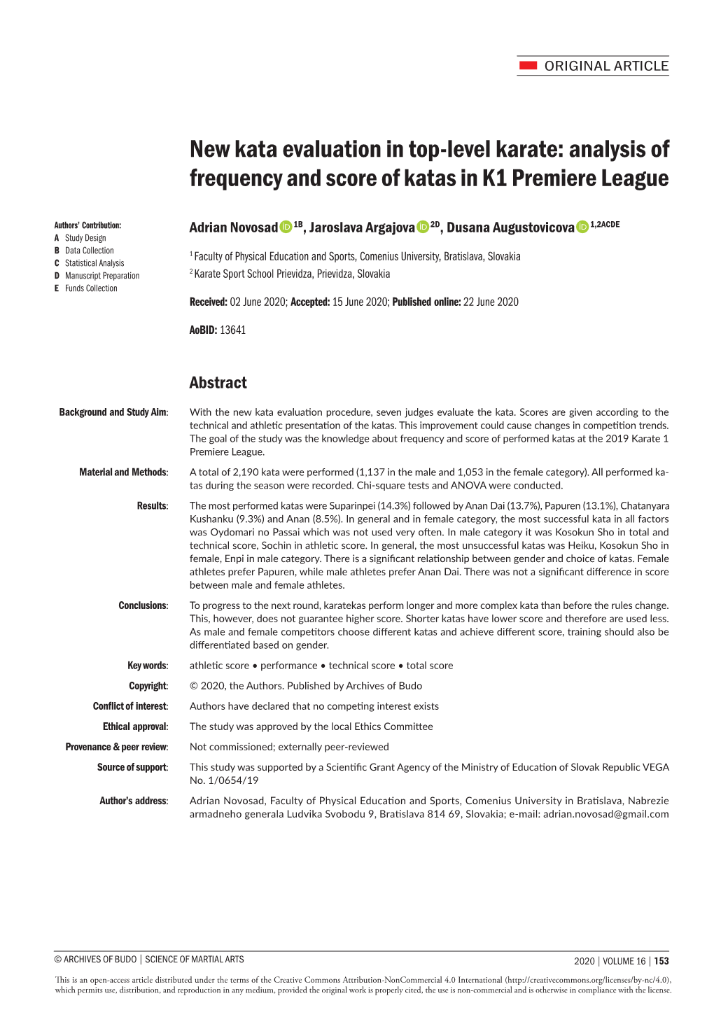 New Kata Evaluation in Top-Level Karate: Analysis of Frequency and Score of Katas in K1 Premiere League