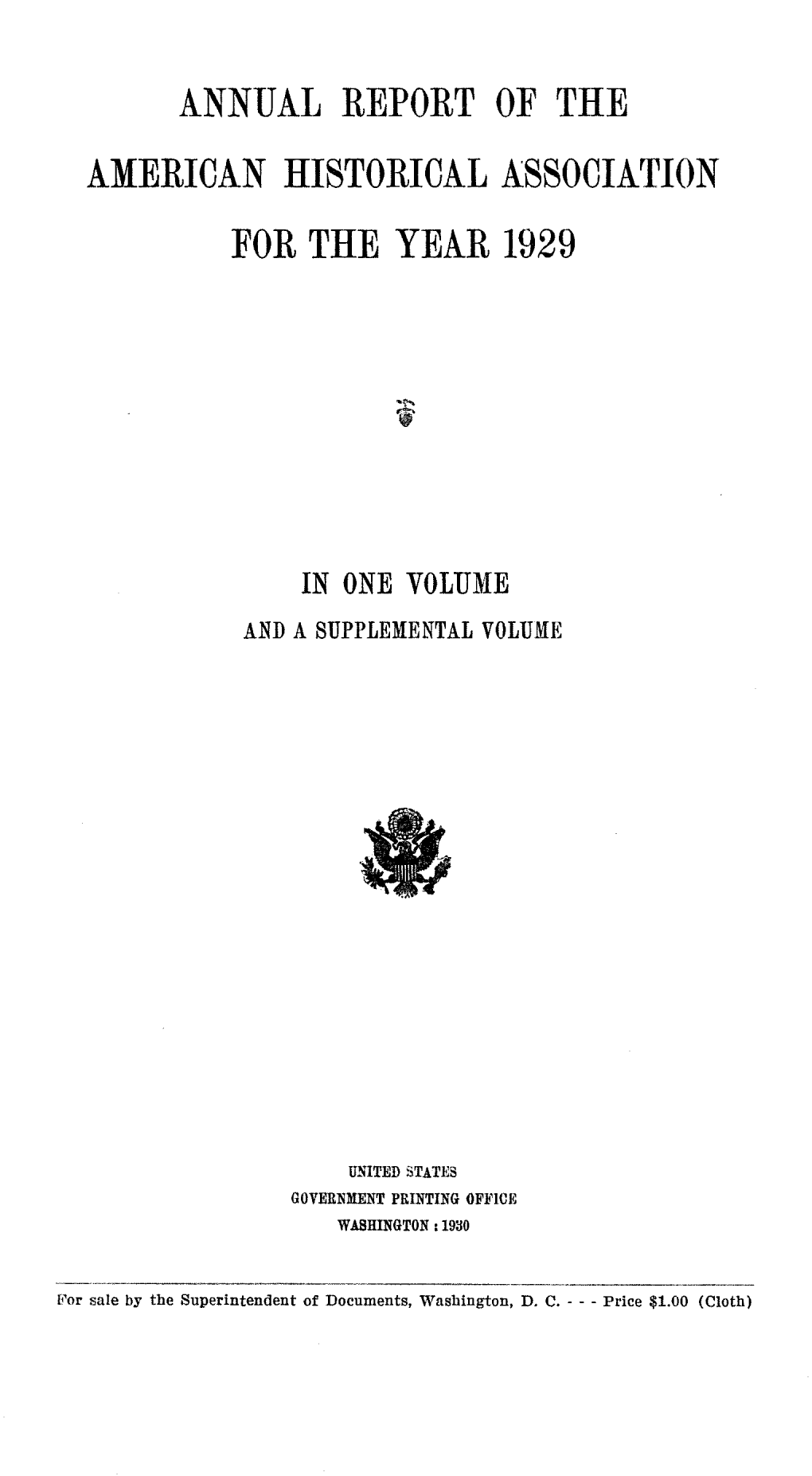 Annual Report of the American Historical Association for the Year 1929