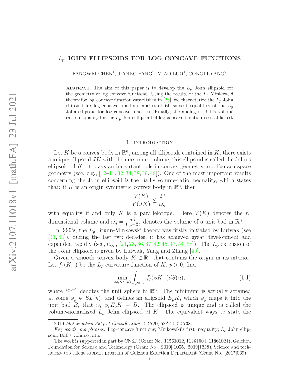 $ L P $ John Ellipsoids for Log-Concave Functions