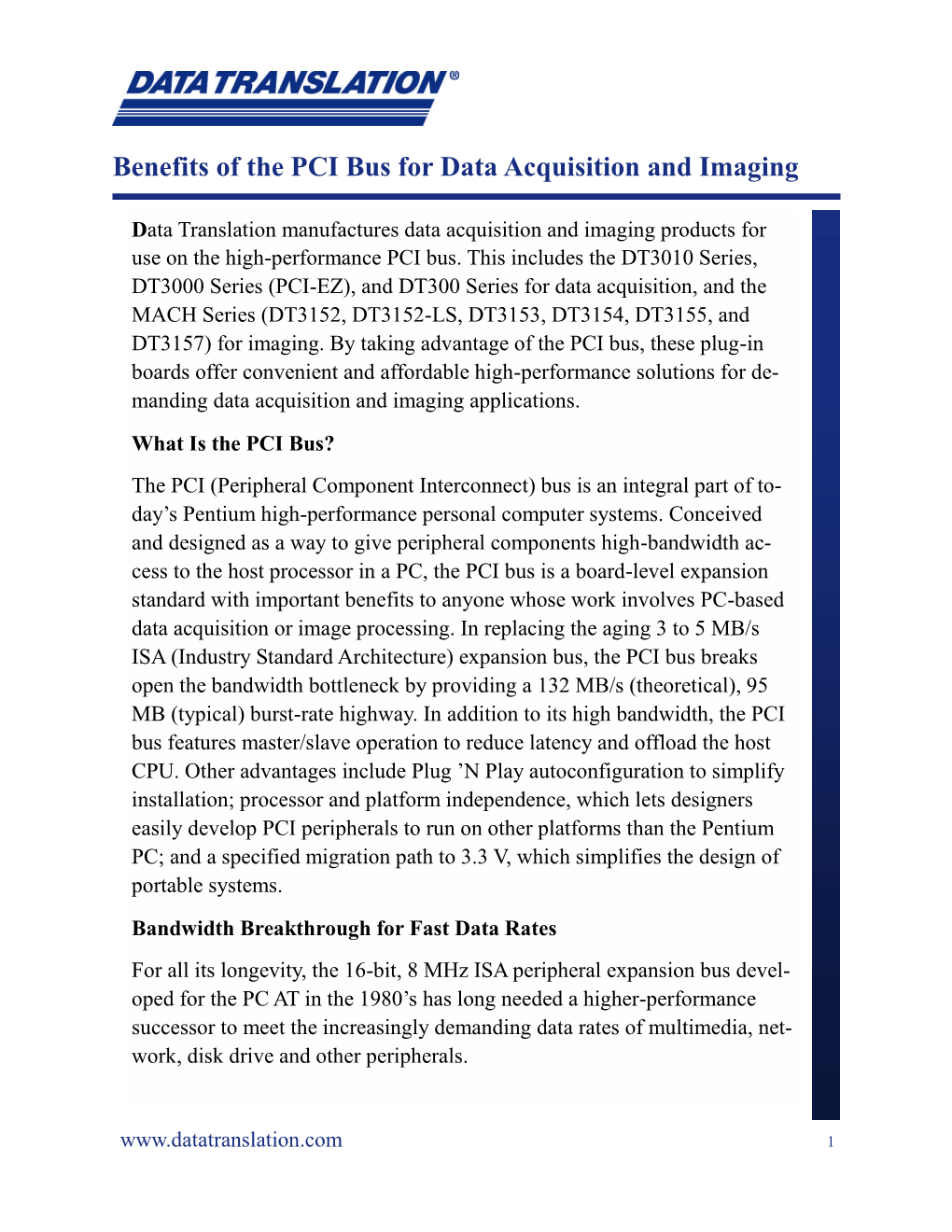 Benefits of the PCI Bus for Data Acquisition and Imaging