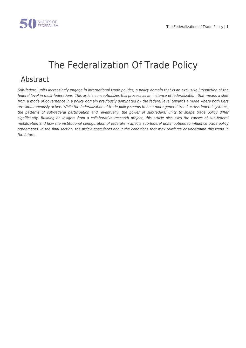 The Federalization of Trade Policy | 1