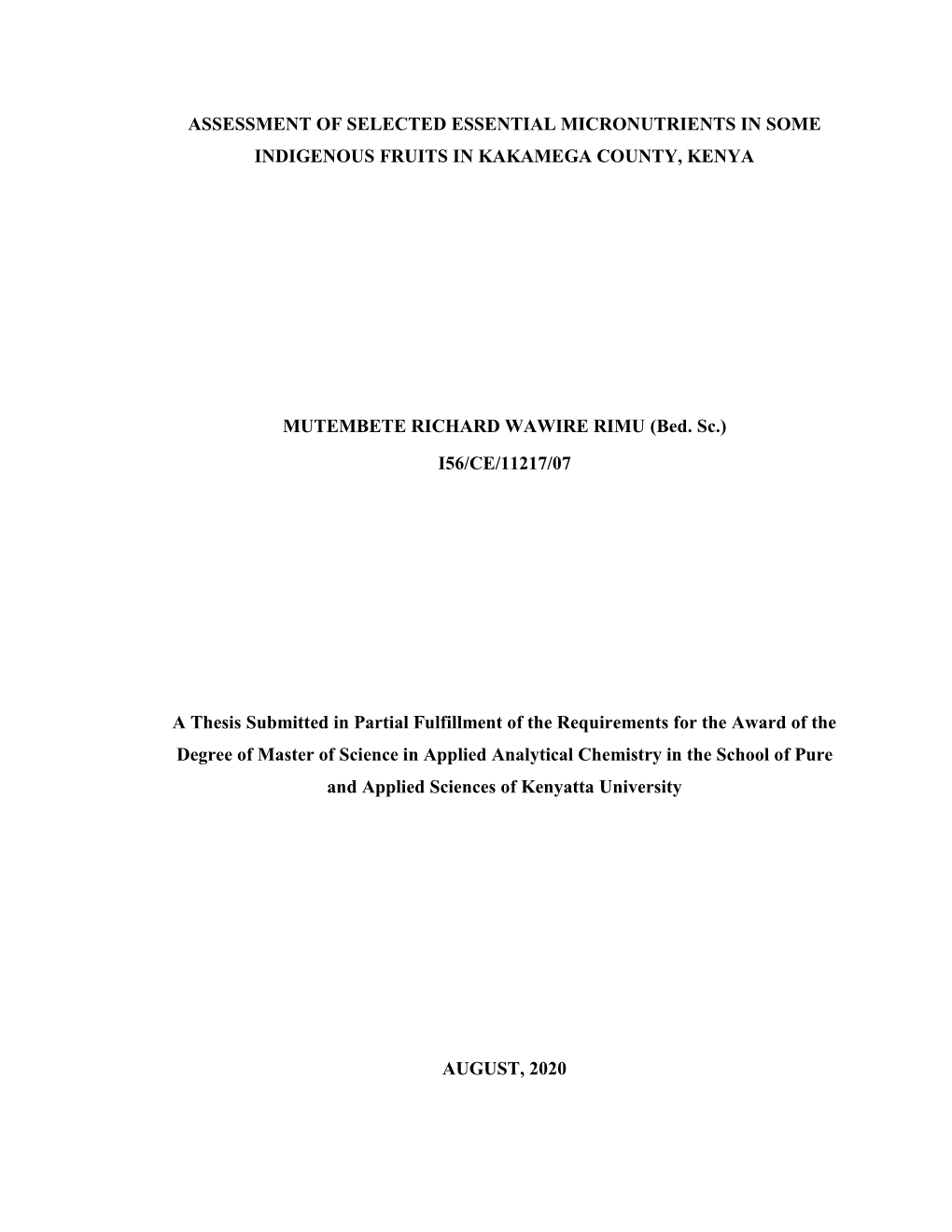 Assessment of Selected Essential Micronutrients in Some Indigenous Fruits in Kakamega County, Kenya