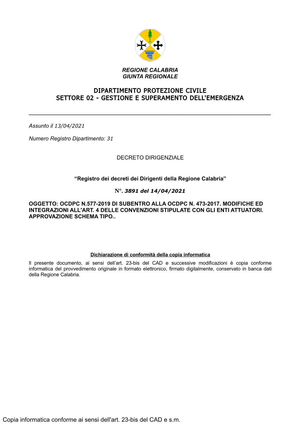 Dipartimento Protezione Civile Settore 02 - Gestione E Superamento Dell'emergenza