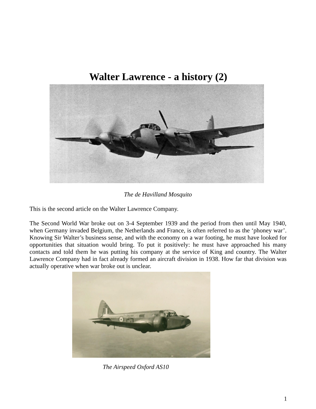 Walter Lawrence - a History (2)