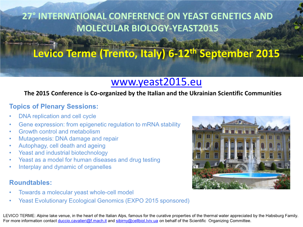 Levico Terme (Trento, Italy) 6-12Th September 2015