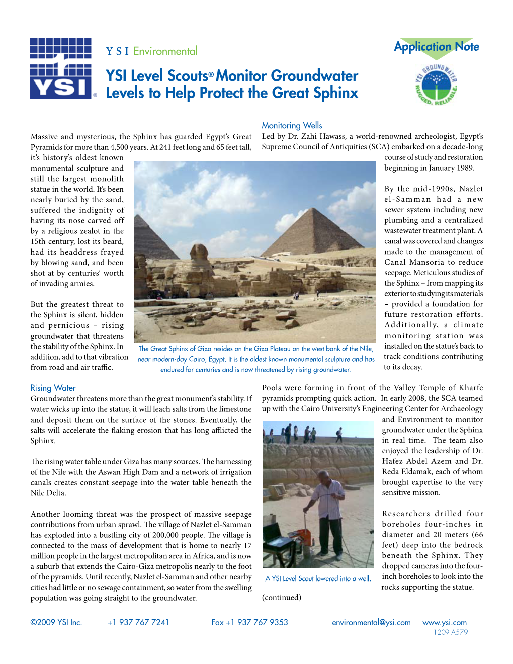 A579 YSI Level Scouts Monitor Groundwater Levels Beneath the Sphinx
