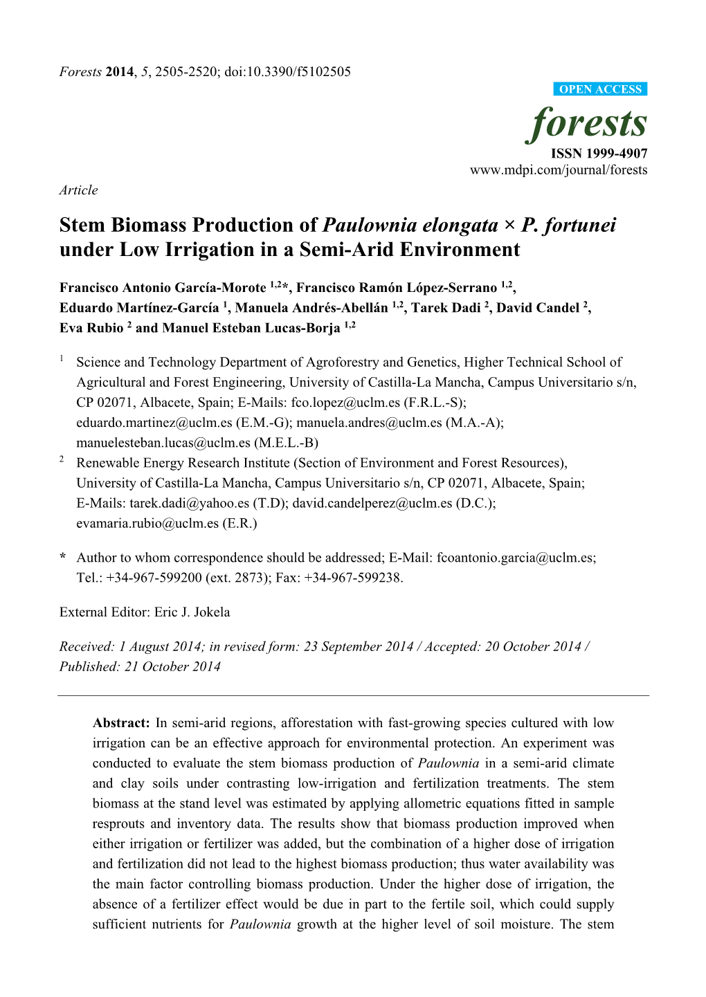 Stem Biomass Production of Paulownia Elongata × P. Fortunei Under Low Irrigation in a Semi-Arid Environment