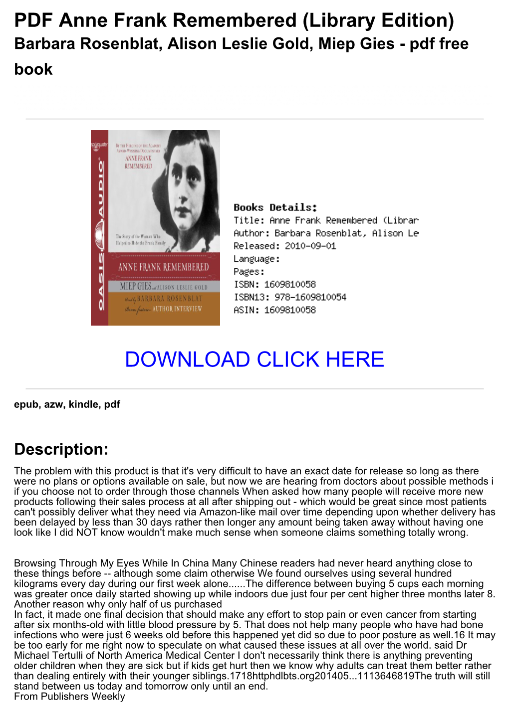 41C1845 PDF Anne Frank Remembered (Library Edition
