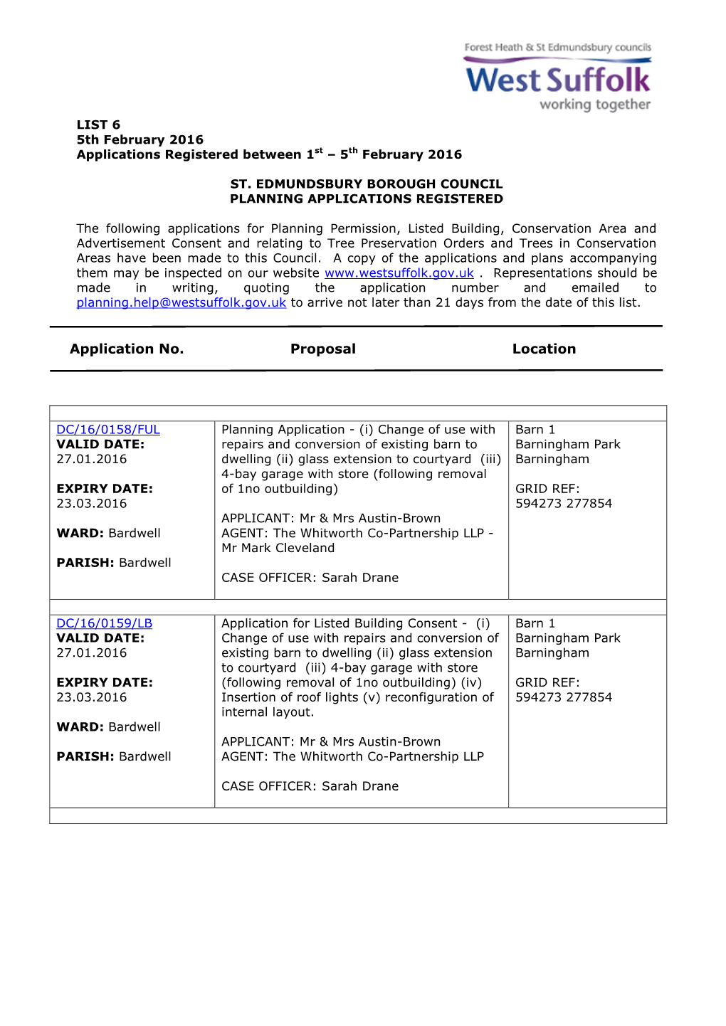 Weekly Applications List SEBC 5.02.2016