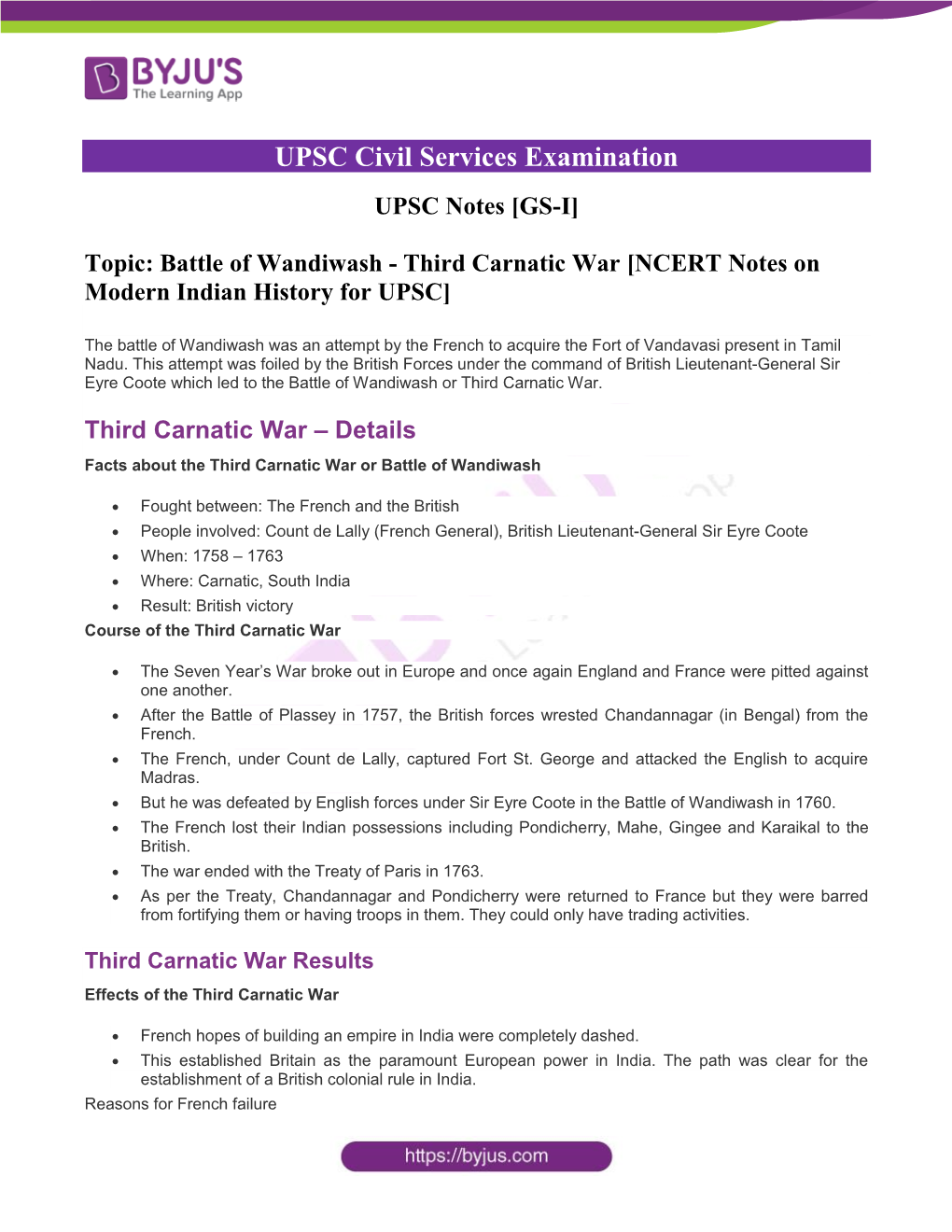 Third Carnatic War [NCERT Notes on Modern Indian History for UPSC]