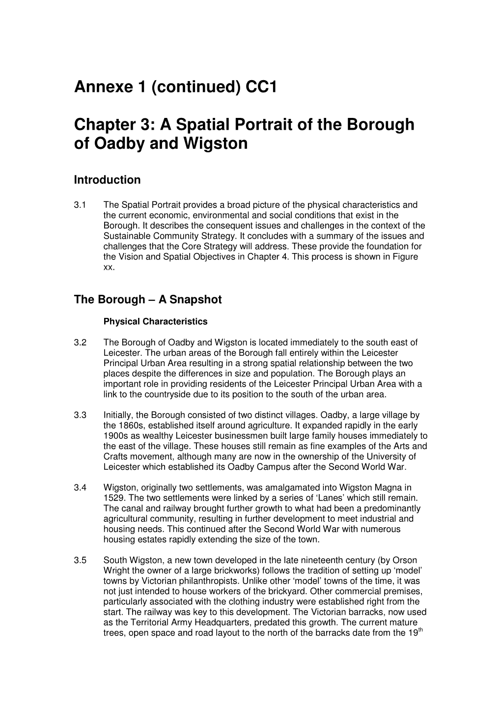 Annexe 1 (Continued) CC1 Chapter 3: a Spatial Portrait of the Borough Of