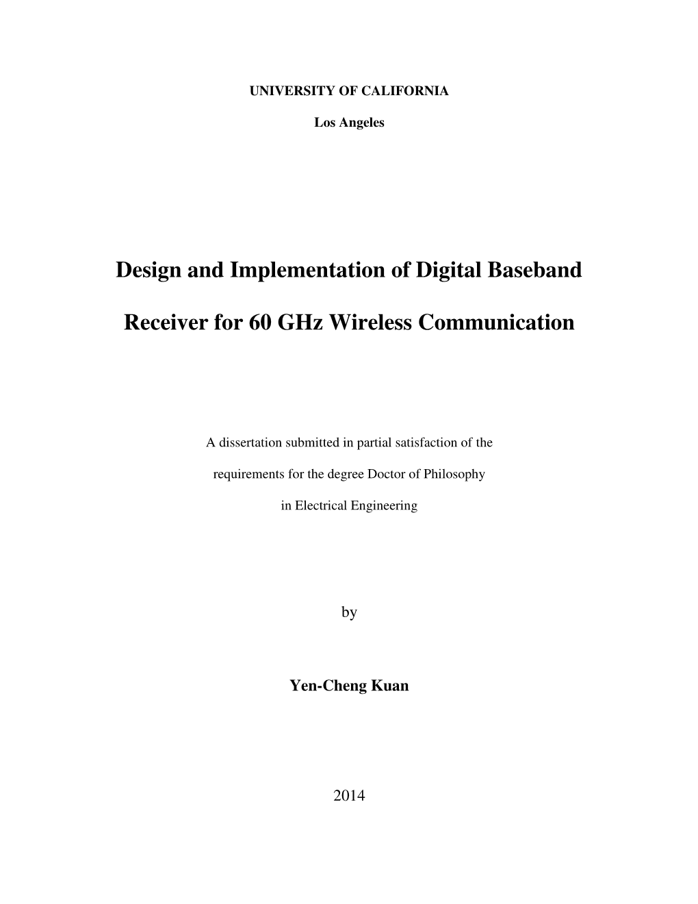Design and Implementation of Digital Baseband Receiver for 60 Ghz