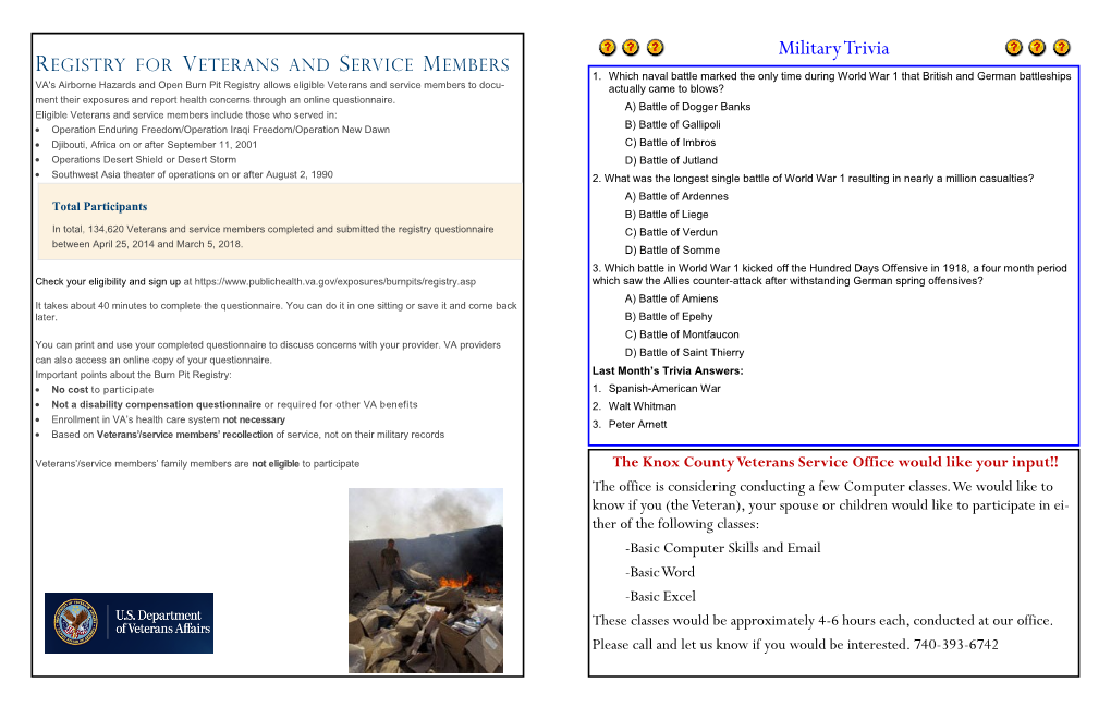 Military Trivia REGISTRY for VETERANS and SERVICE MEMBERS 1