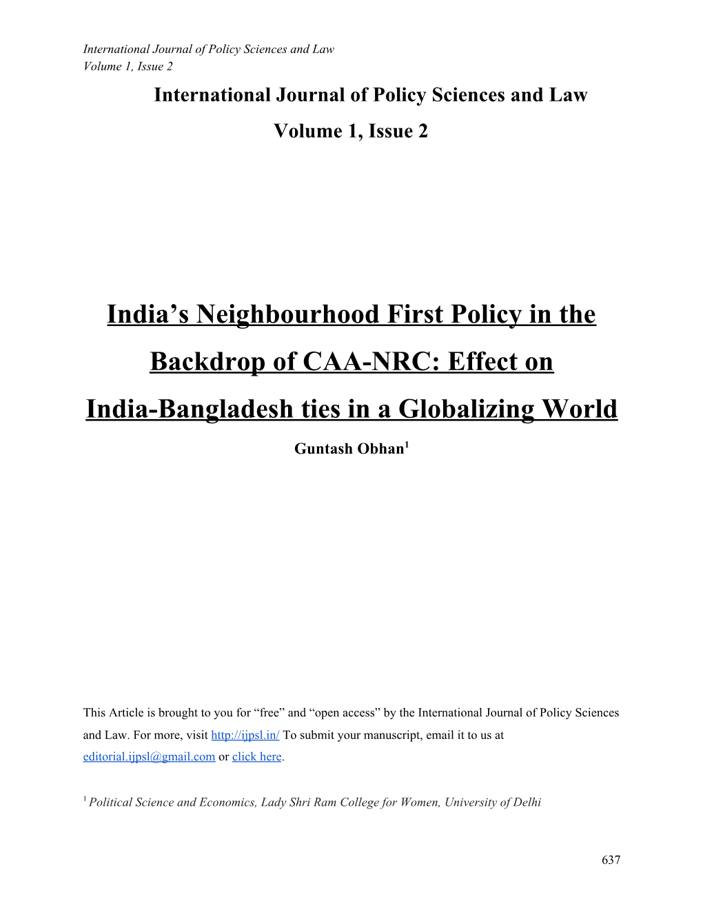 India's Neighbourhood First Policy in the Backdrop of CAA-NRC: Effect