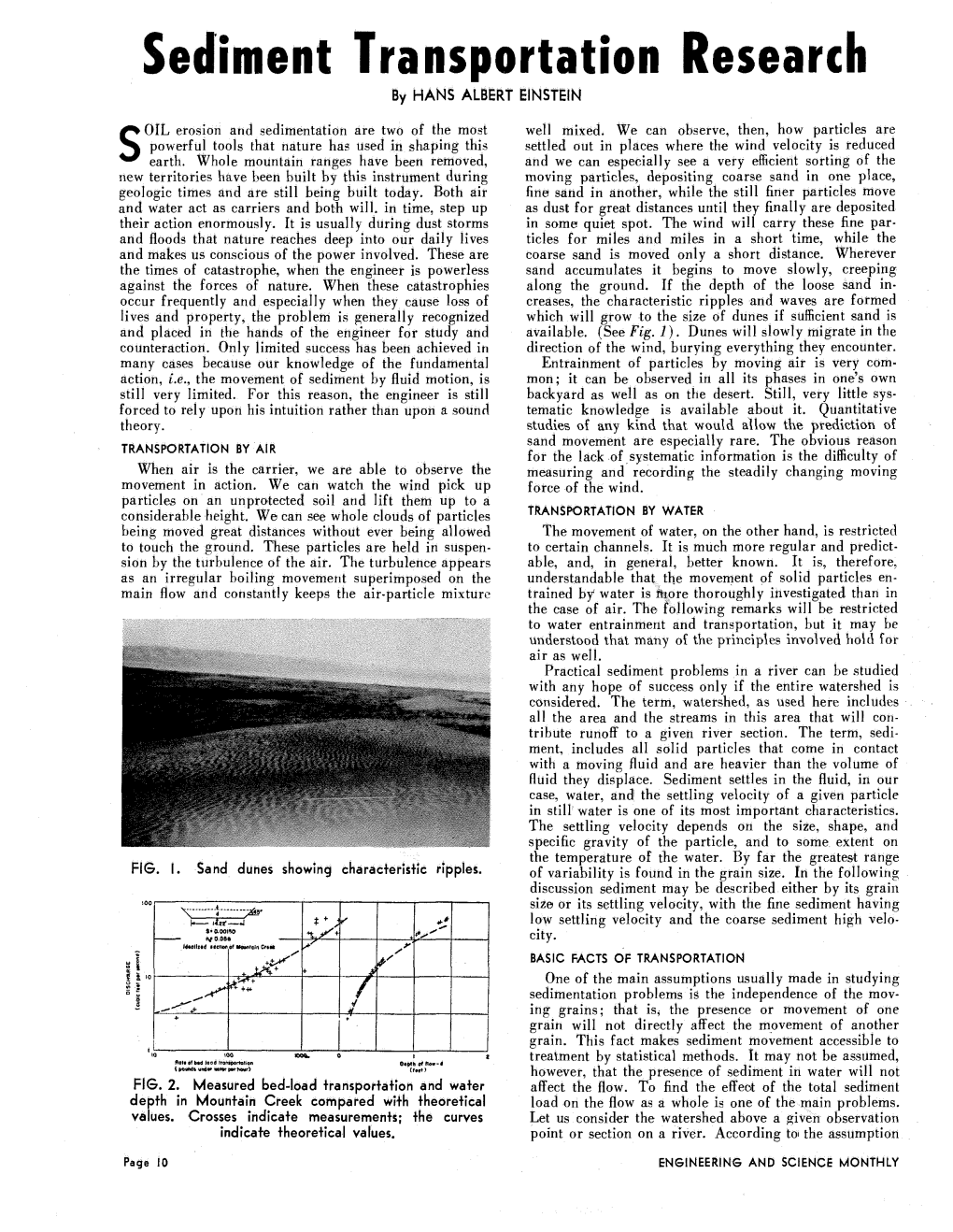 Sediment Transportation Research by HANS ALBERT EINSTEIN