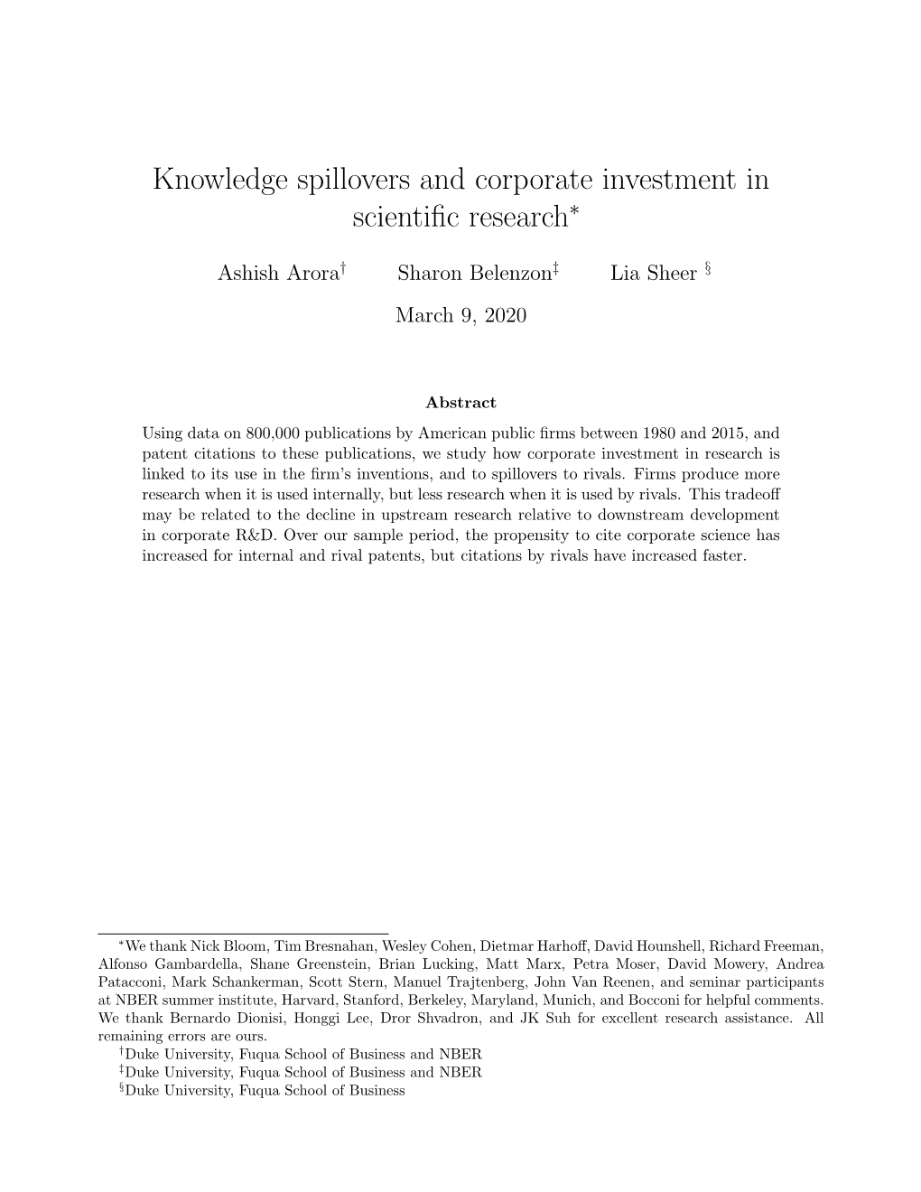 Knowledge Spillovers and Corporate Investment in Scientific Research” / A