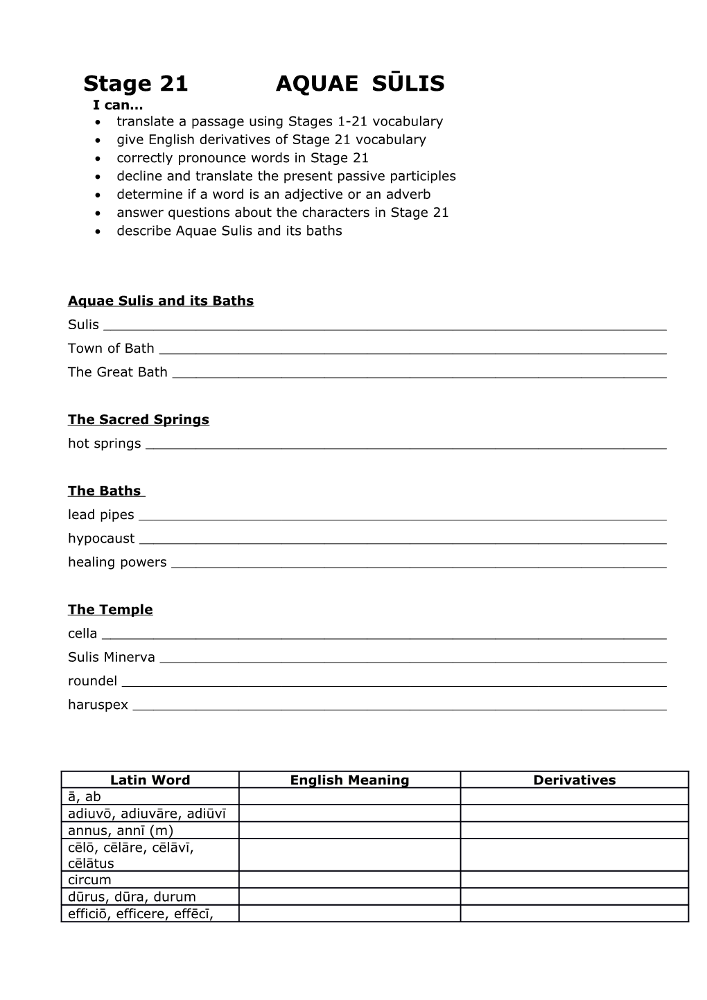 Translate a Passage Using Stages 1-21 Vocabulary