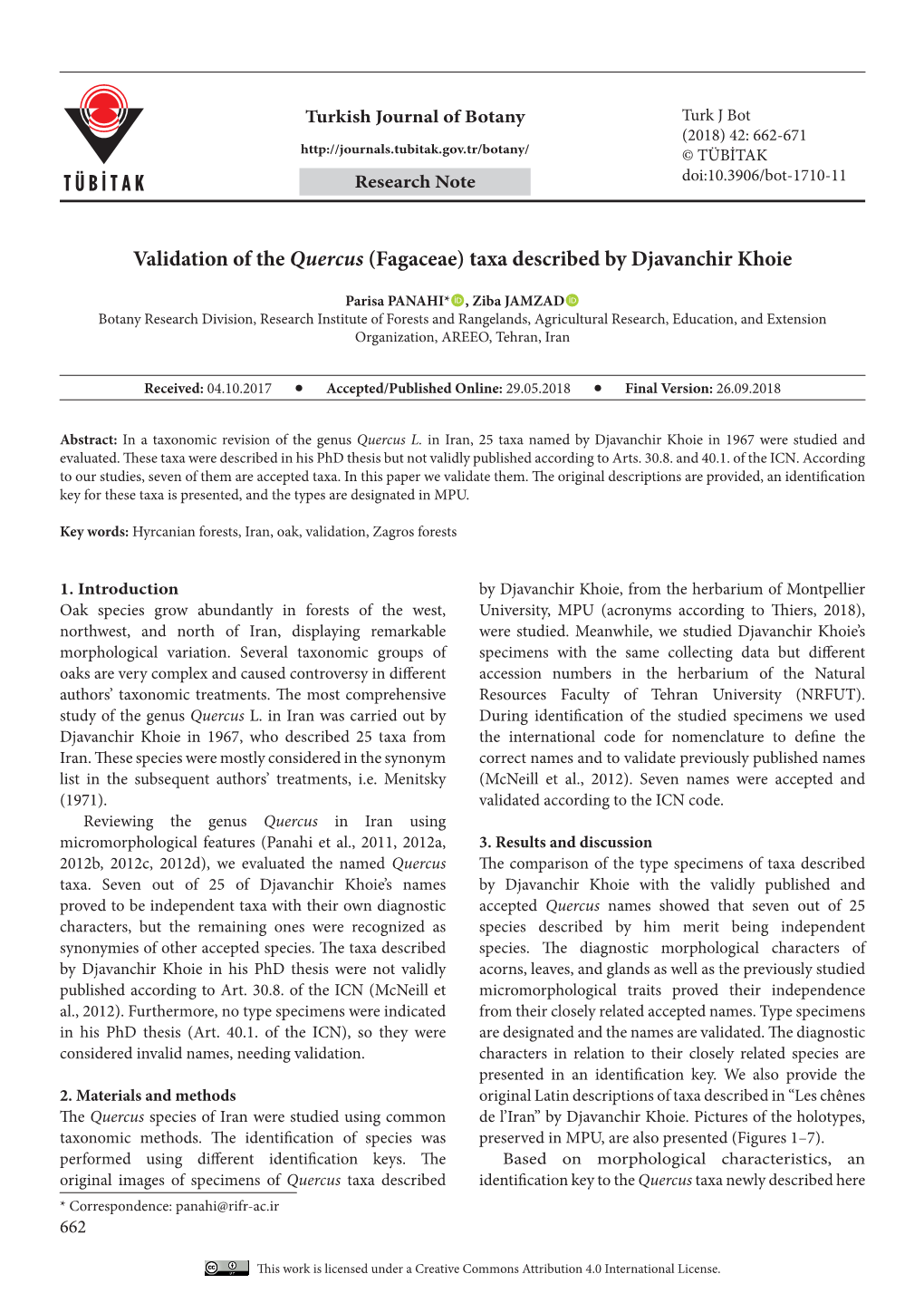 Validation of the Quercus (Fagaceae) Taxa Described by Djavanchir Khoie