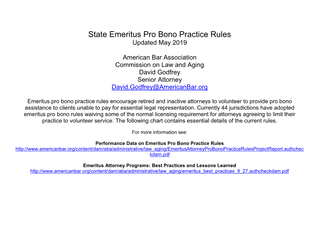 State Emeritus Pro Bono Practice Rules Updated May 2019