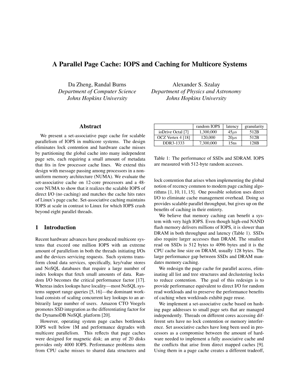 A Parallel Page Cache: IOPS and Caching for Multicore Systems