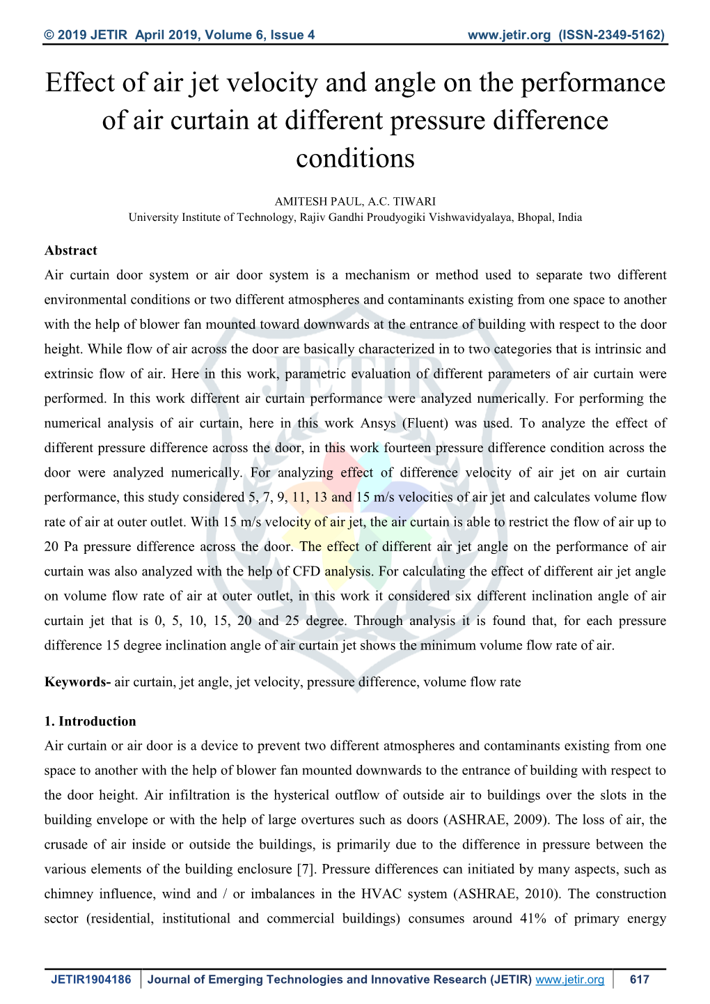 Effect of Air Jet Velocity and Angle on the Performance of Air Curtain at Different Pressure Difference Conditions