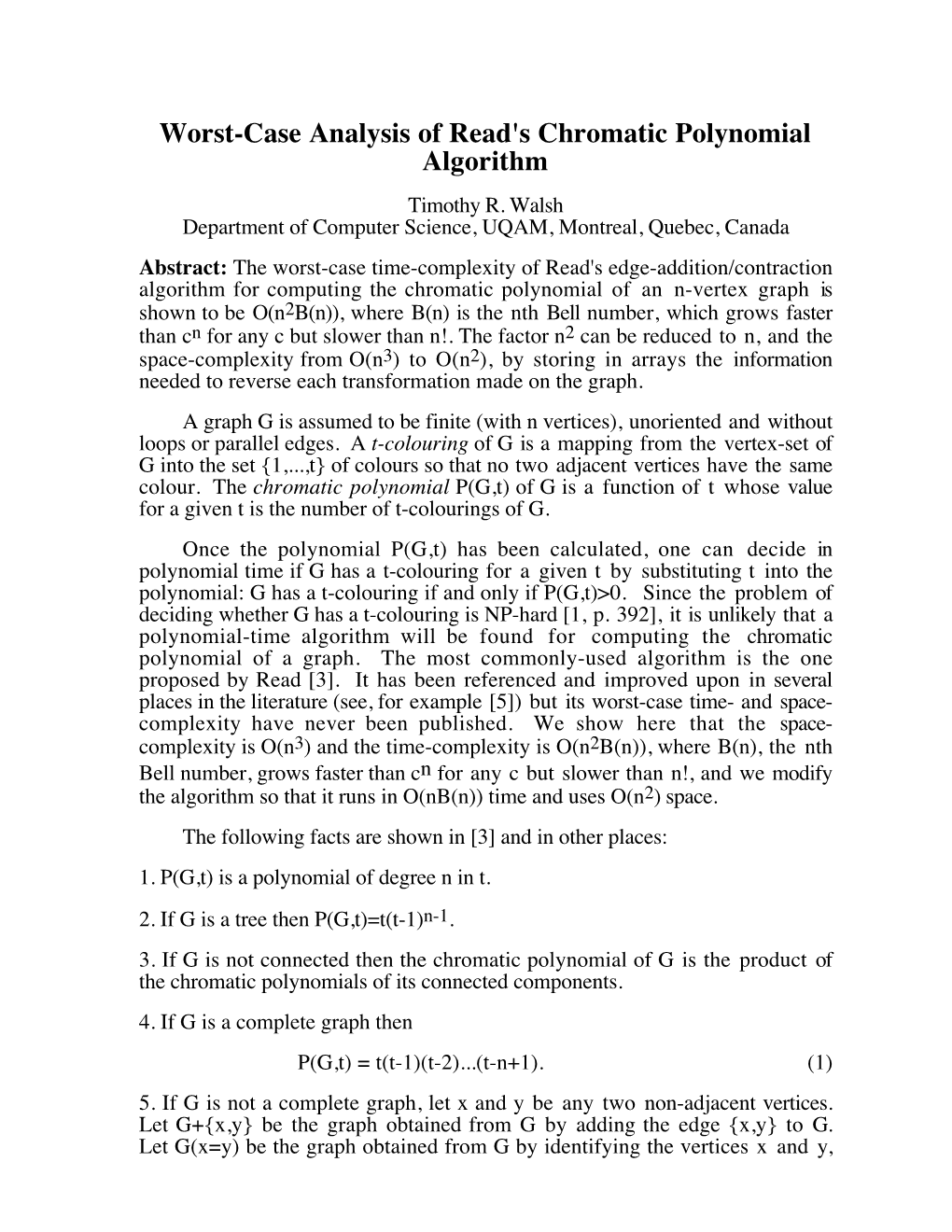 Worst-Case Analysis of Read's Chromatic Polynomial Algorithm Timothy R