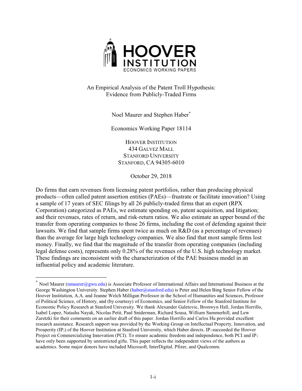 An Empirical Analysis of the Patent Troll Hypothesis: Evidence from Publicly-Traded Firms