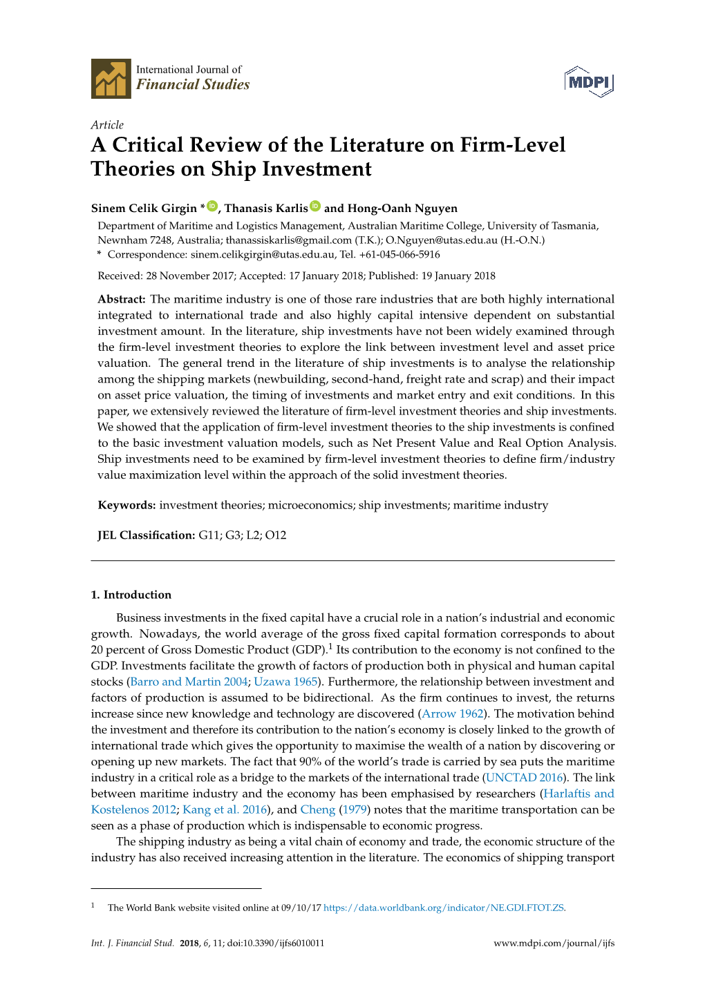 A Critical Review of the Literature on Firm-Level Theories on Ship Investment