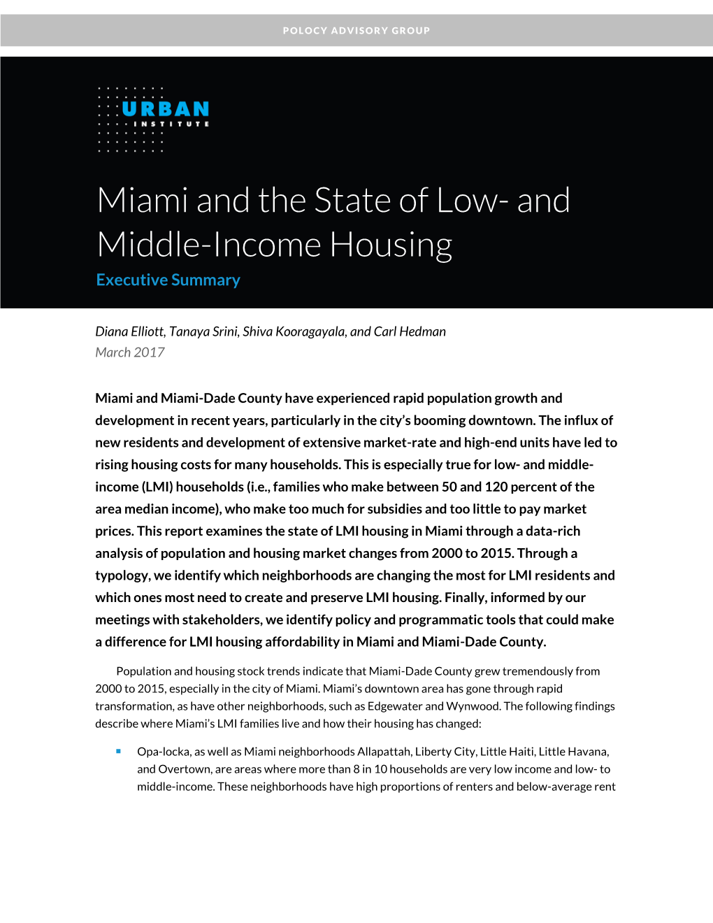 Miami and the State of Low- and Middle-Income Housing Executive Summary