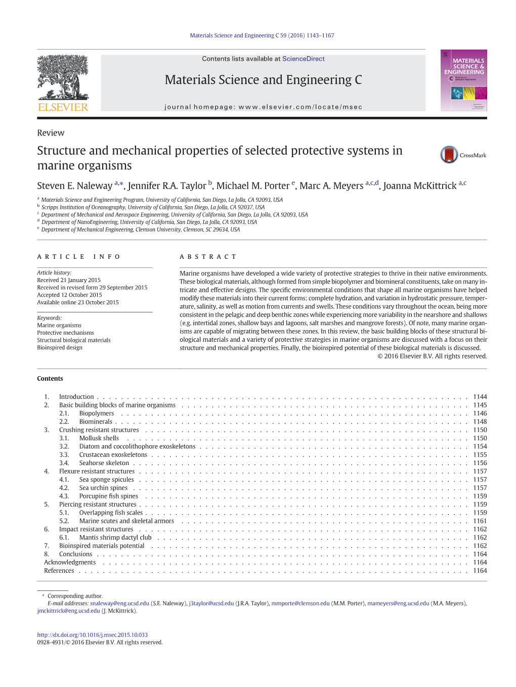 Structure and Mechanical Properties of Selected Protective Systems in Marine Organisms