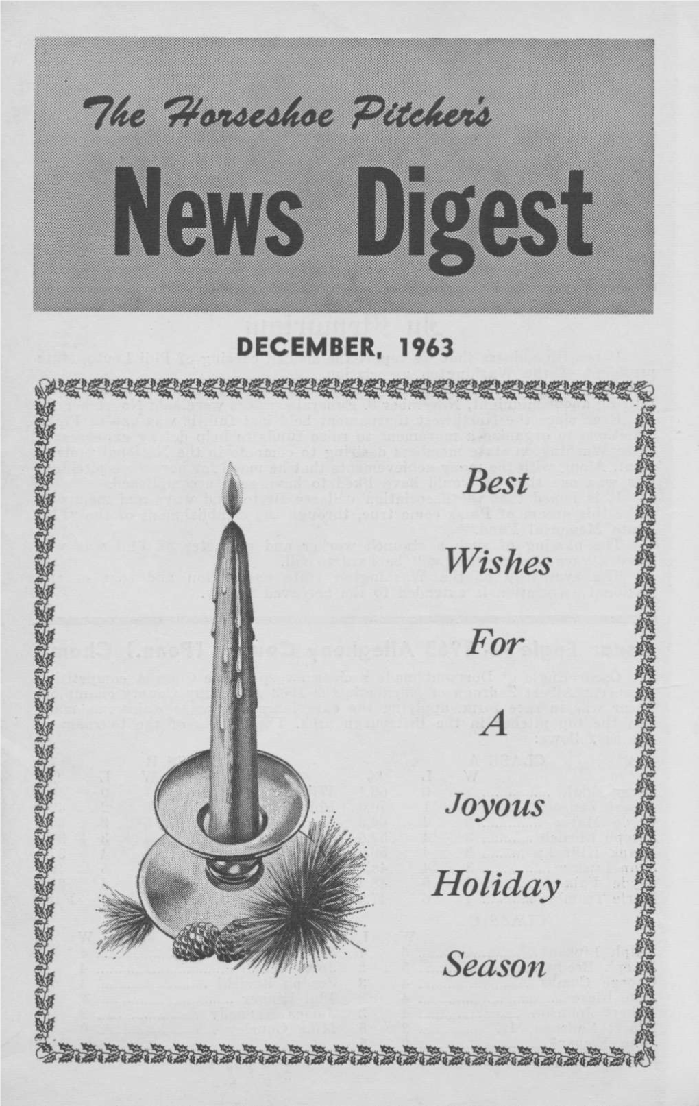 December, 1963 2 the Horseshoe Pitcher's News Digest