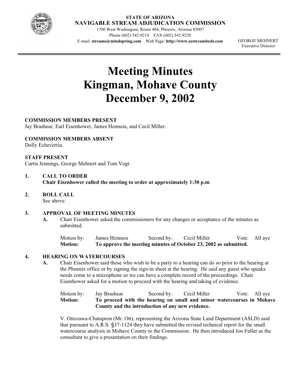 Meeting Minutes Kingman, Mohave County December 9, 2002