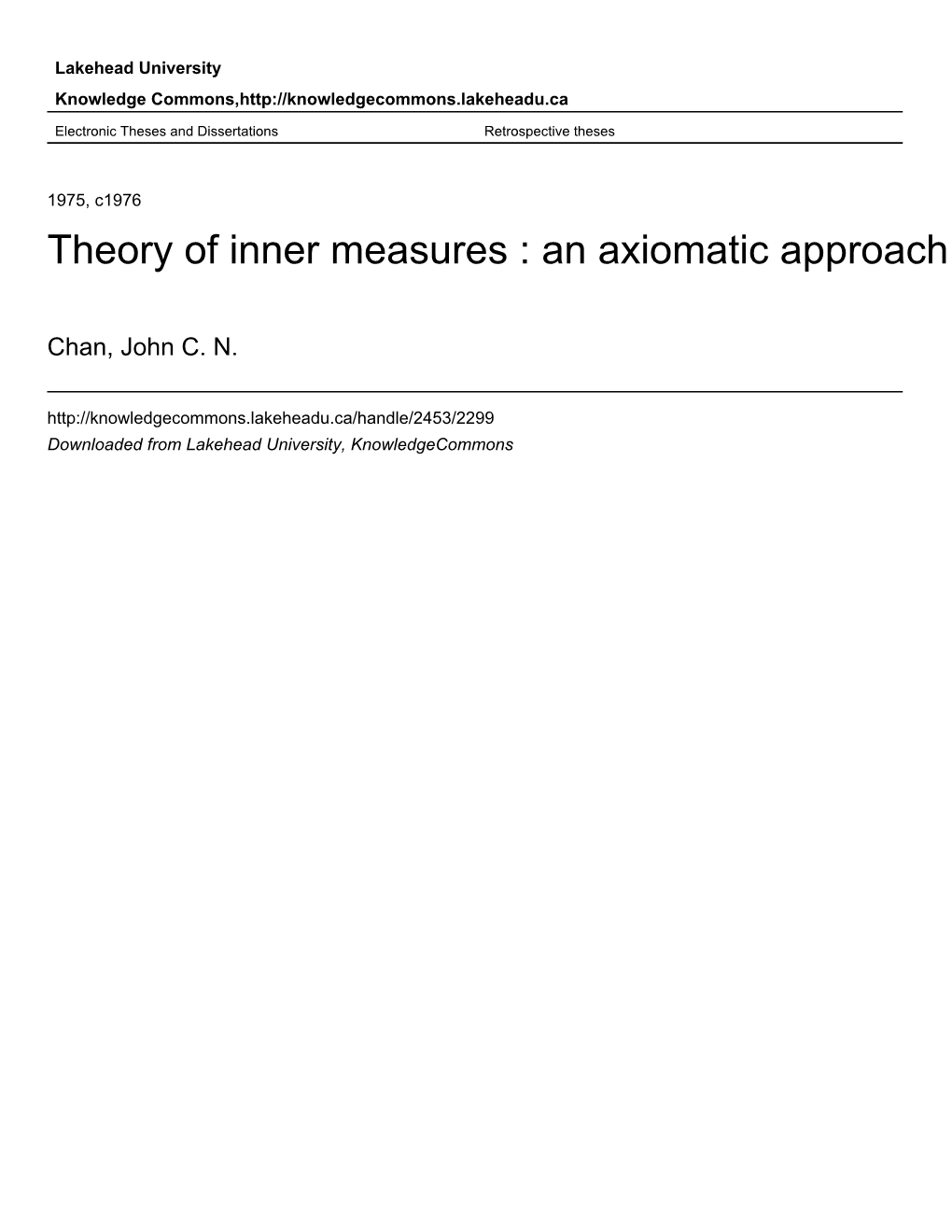 Theory of Inner Measures : an Axiomatic Approach