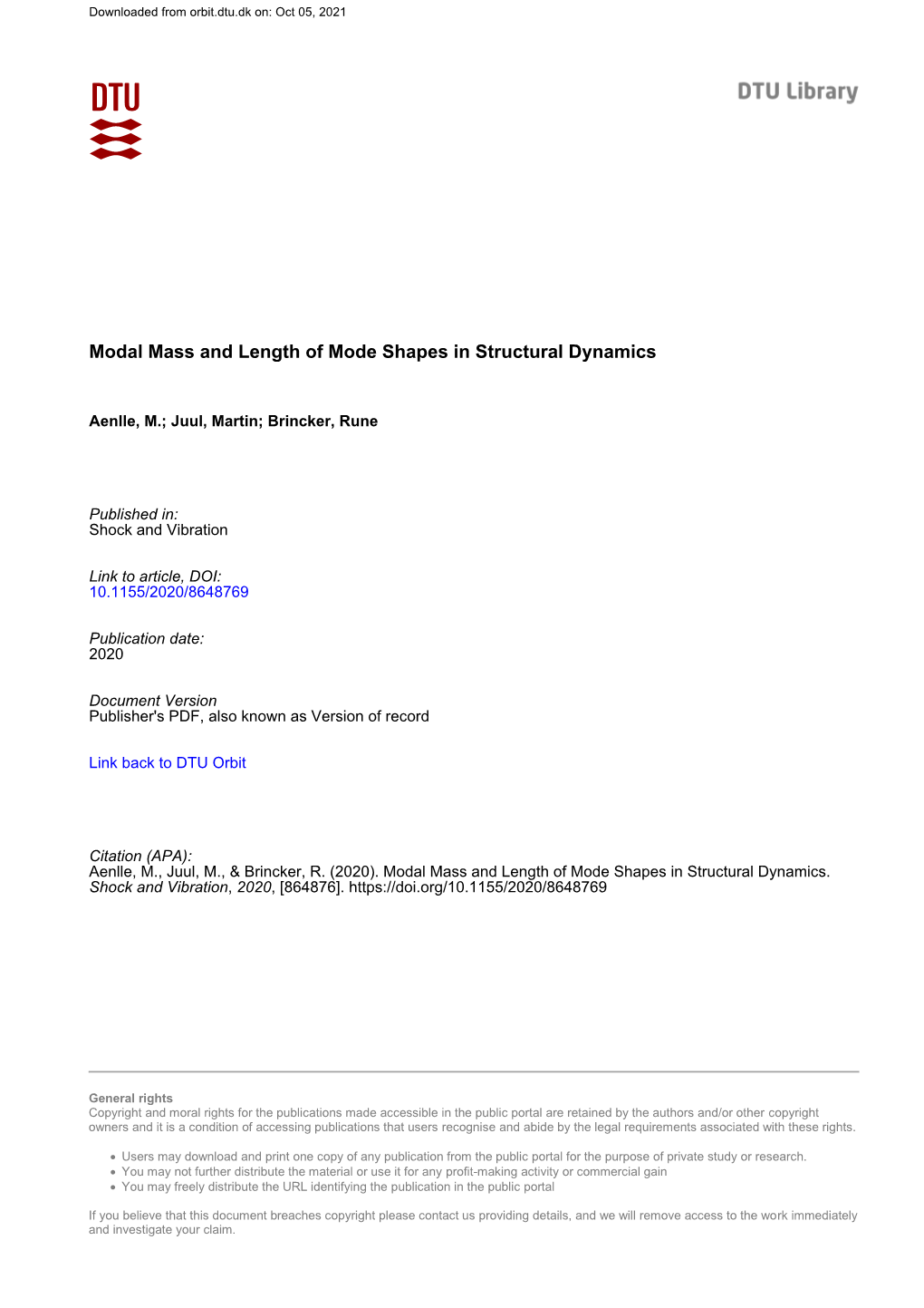 Modal Mass and Length of Mode Shapes in Structural Dynamics