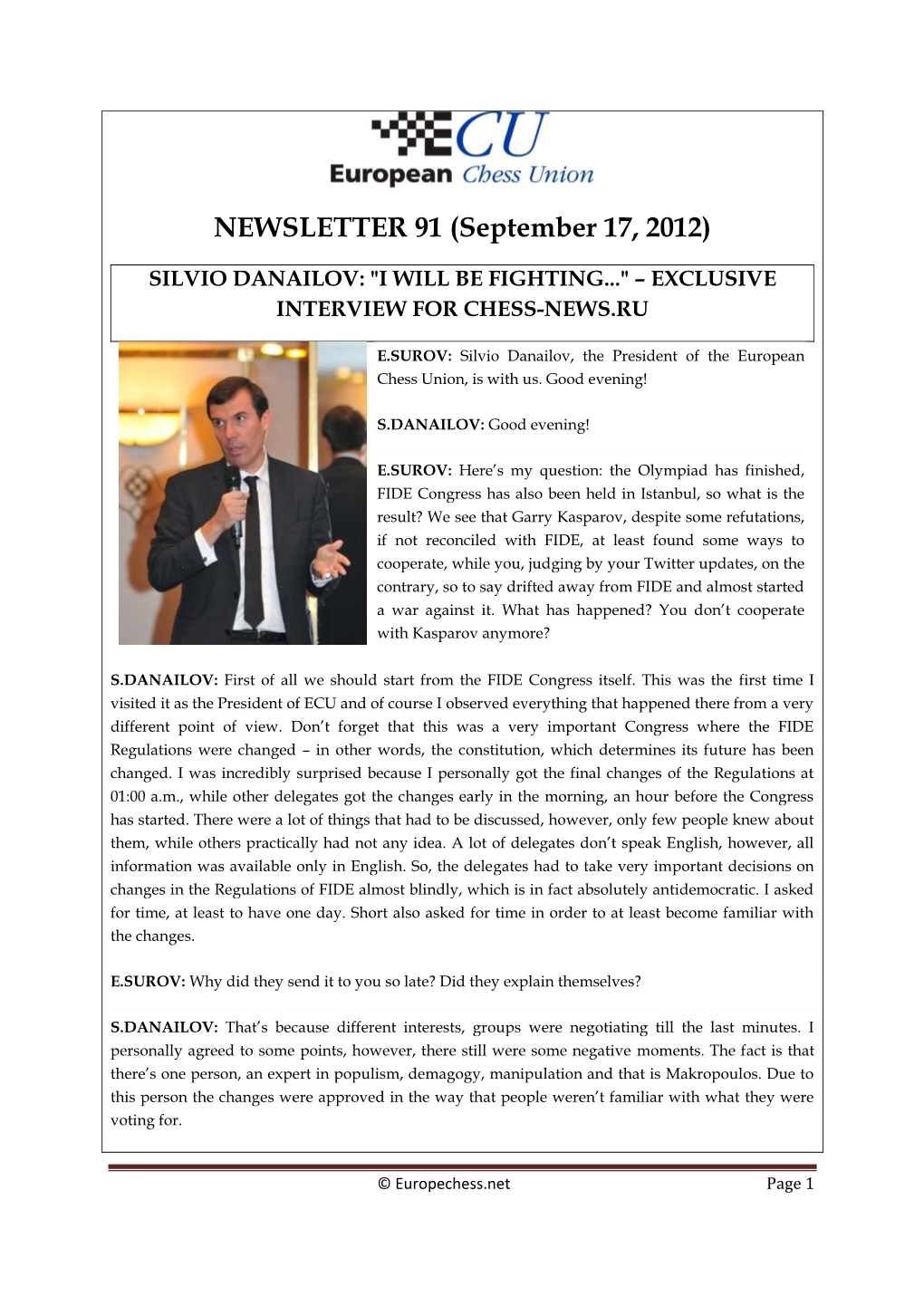 NEWSLETTER 91 (September 17, 2012)