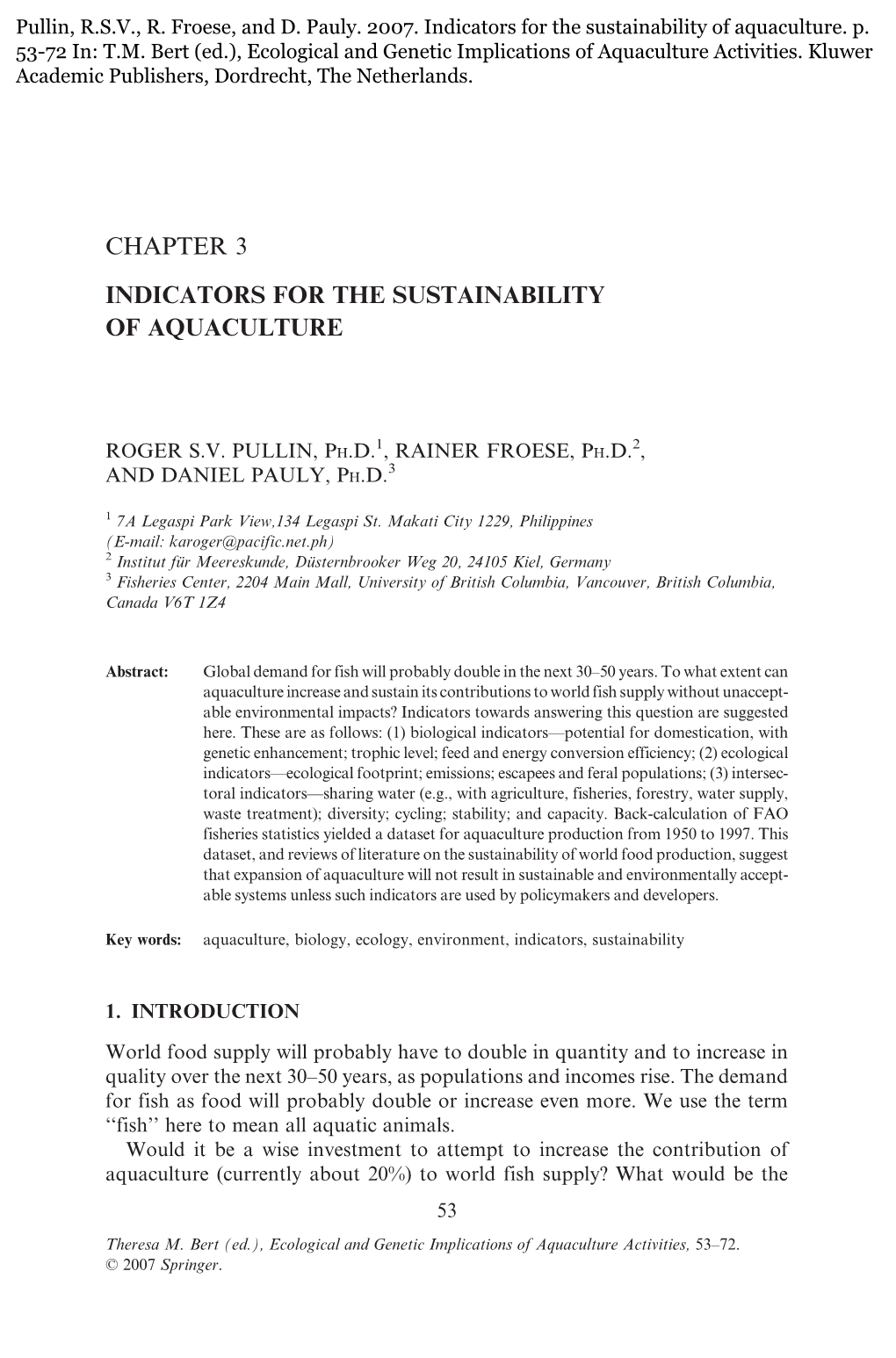 Chapter 3 Indicators for the Sustainability of Aquaculture