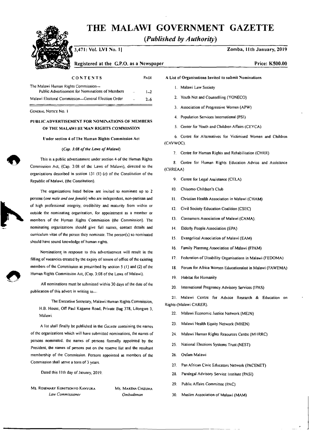 THE MALAWI GOVERNMENT GAZETTE {Published by Authority) 3,471: Vol