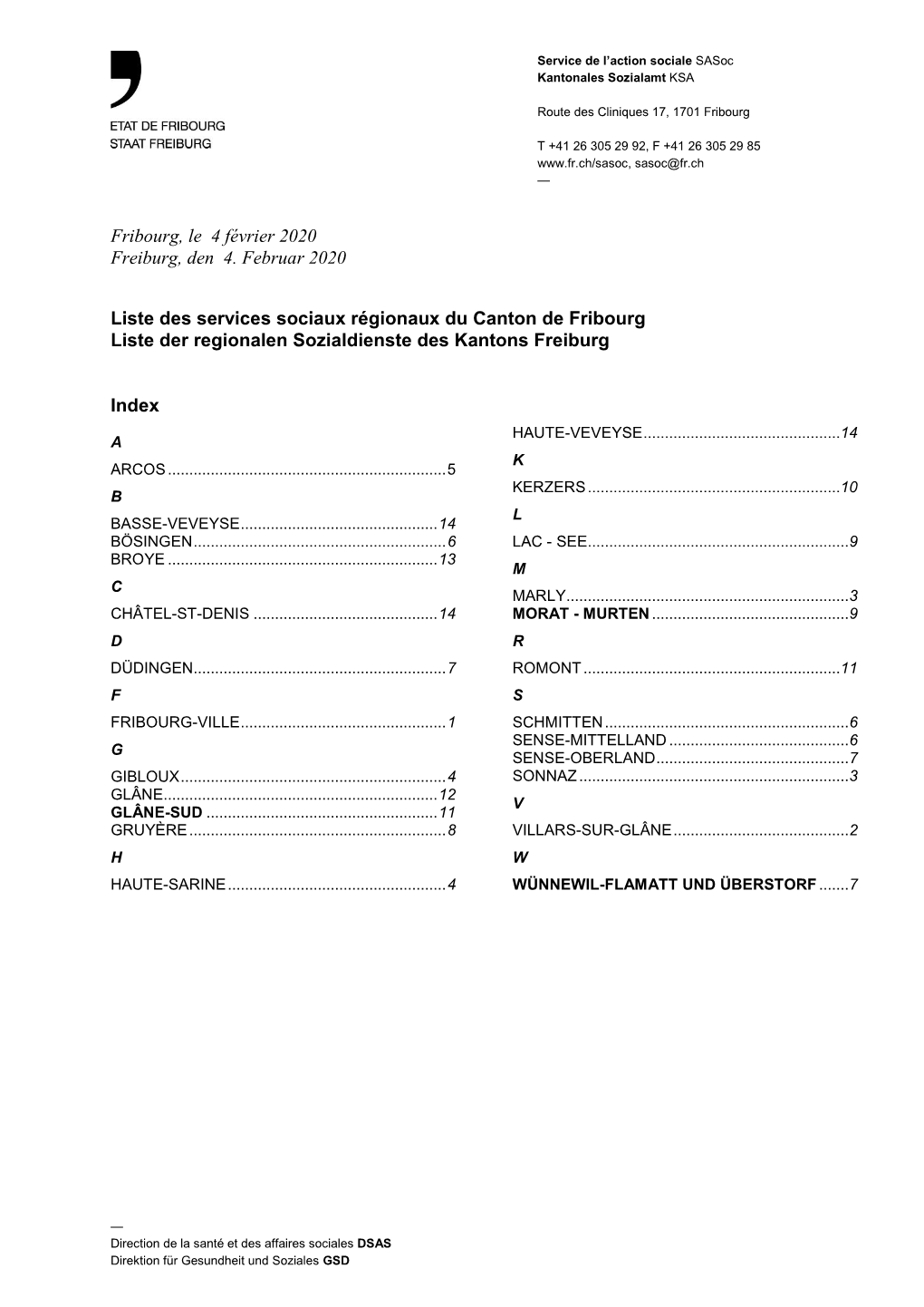 Fribourg, Le 4 Février 2020 Freiburg, Den 4. Februar 2020 Liste Des