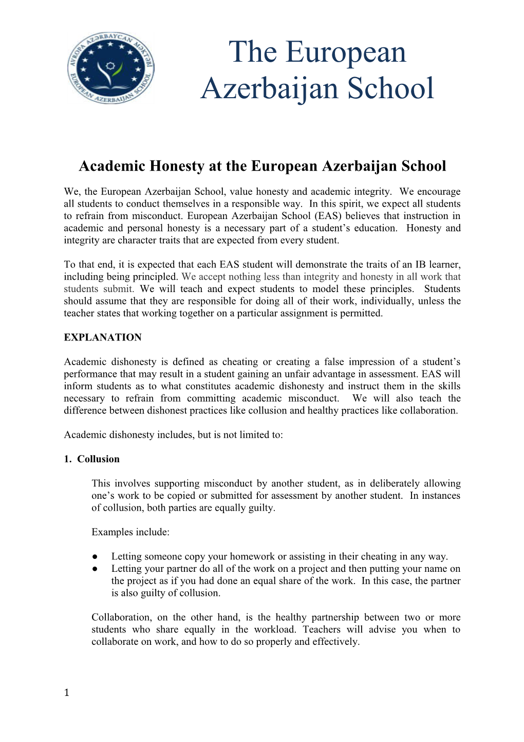 EAS Academic Honesty Policy