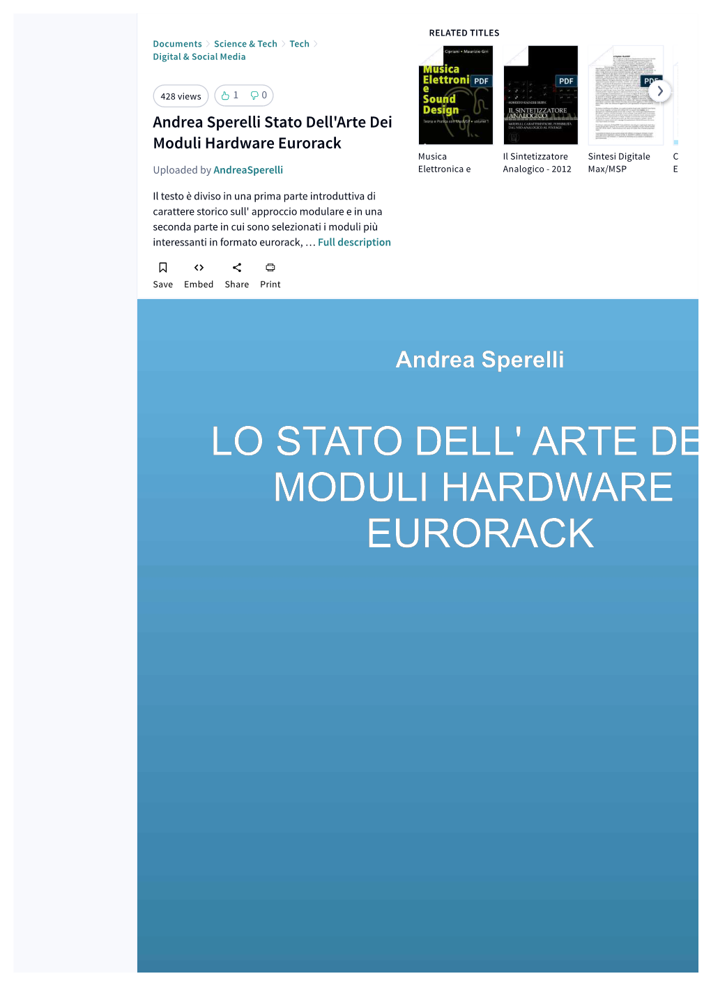 LO STATO DELL' ARTE DEI MODULI HARDWARE EURORACK RELATED TITLES Documents  Science & Tech  Tech  Digital & Social Media