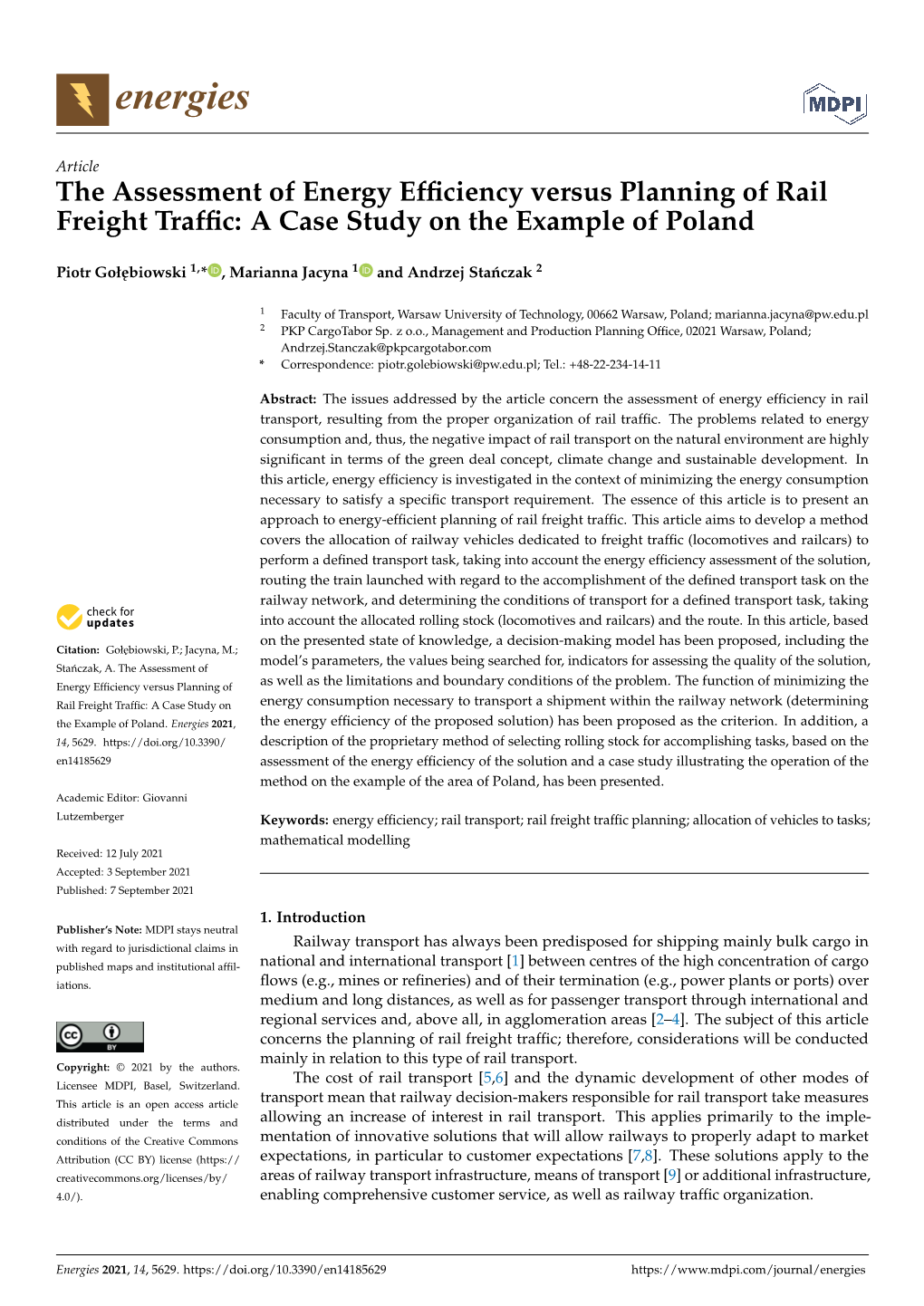 The Assessment of Energy Efficiency Versus Planning of Rail Freight