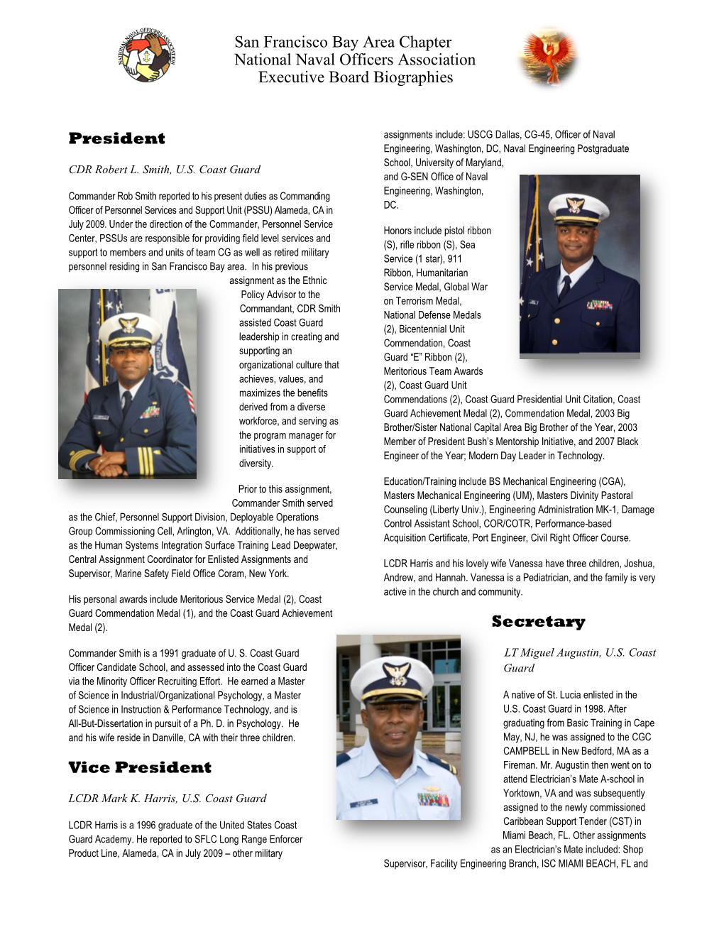 San Francisco Bay Area Chapter National Naval Officers Association Executive Board Biographies