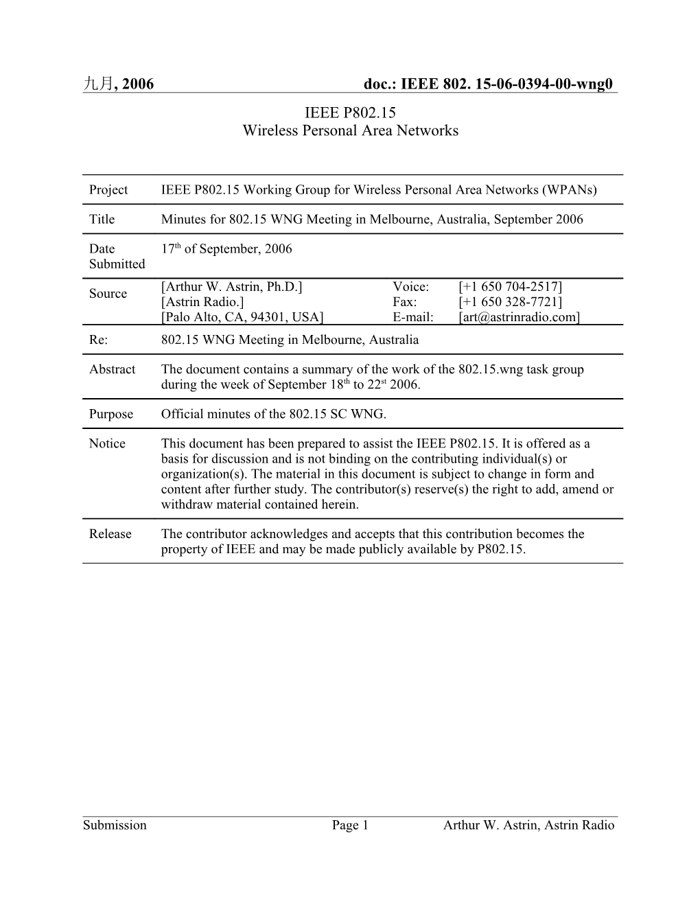 Meeting Minutes for 802.15 WNG