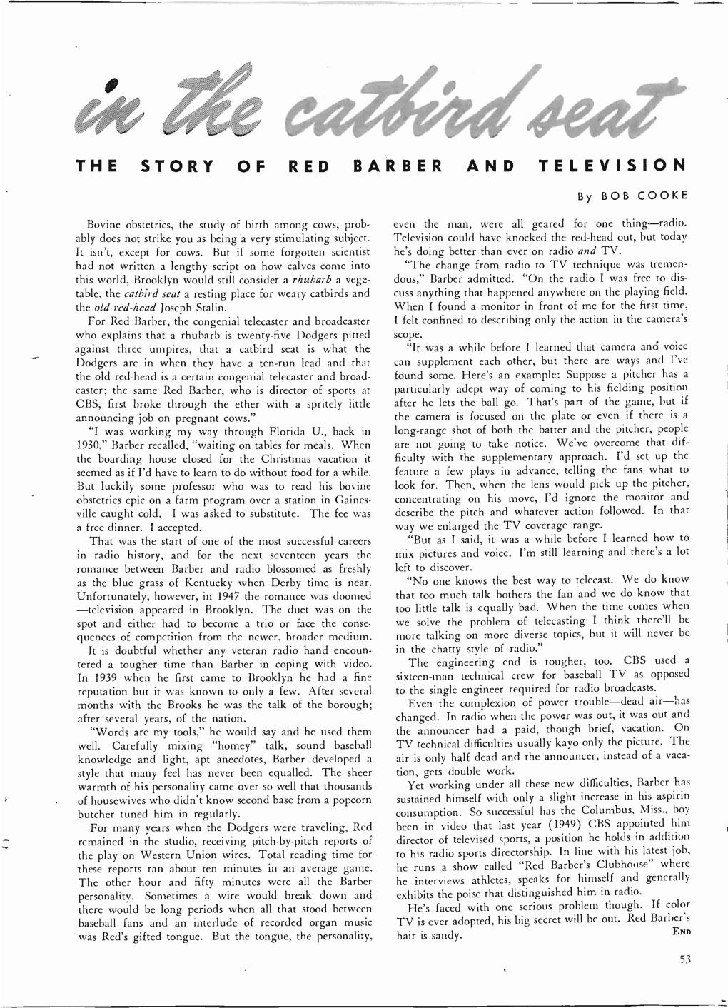 THE STORY of RED BARBER and TELEVISION by BOB COOKE