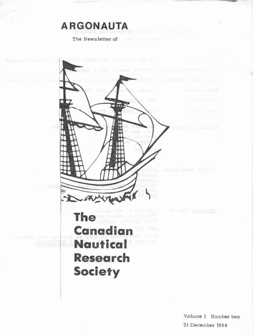 December 1984 the Canadian Nautical Research Society Established 1984