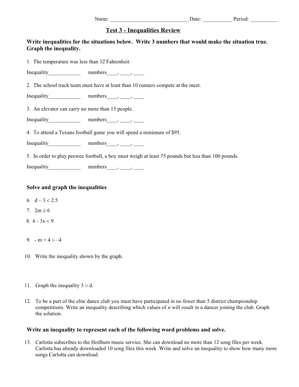 Test 3 - Inequalities Review